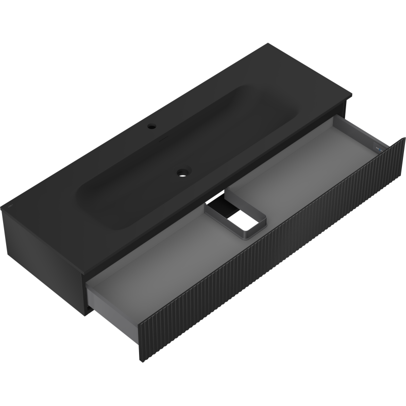 Mexen Rivel koupelnová skříňka 140 cm s umyvadlem Vela, 1 zásuvka, drážkovaná, černý mat - 91A20-14023-1-BF71-W23M71