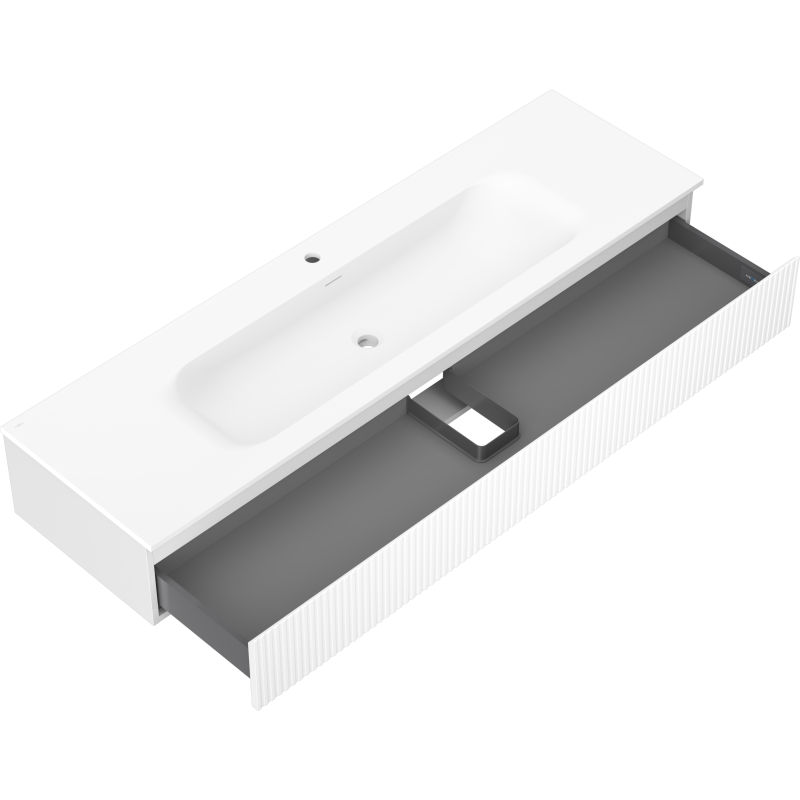 Mexen Rivel koupelnová skříňka 160 cm s umyvadlem Vela, 1 zásuvka, drážkovaná, bílá matná - 91A20-16023-1-BF01-W23M01