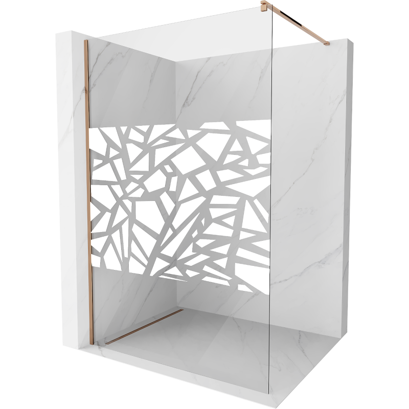 Mexen Kioto sprchová stěna Walk-in 100 x 200 cm, bílý vzor 8 mm, růžové zlato - 800-100-101-60-85