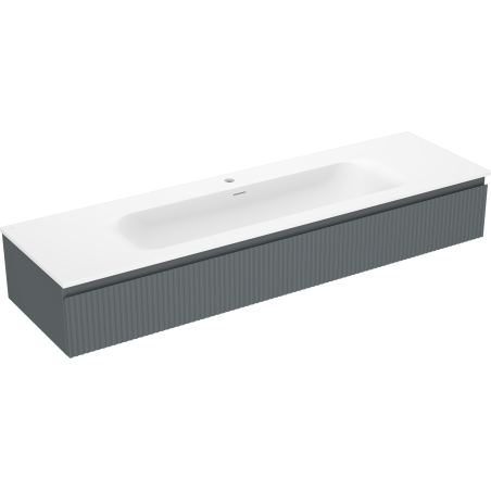 Mexen Rivel koupelnová skříňka 160 cm s umyvadlem Vela, 1 zásuvka, drážkovaná, grafit mat/bílá mat -