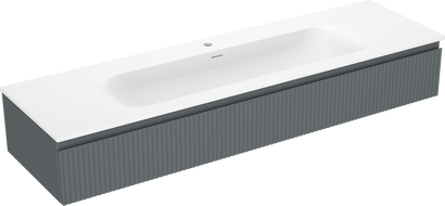 Mexen Rivel koupelnová skříňka 160 cm s umyvadlem Vela, 1 zásuvka, drážkovaná, grafit mat/bílá mat -