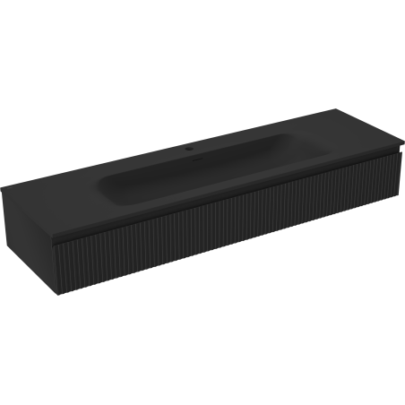 Mexen Rivel koupelnová skříňka 160 cm s umyvadlem Vela, 1 zásuvka, rýhovaná, černá mat - 91A20-16023-1-BF71-W23M71