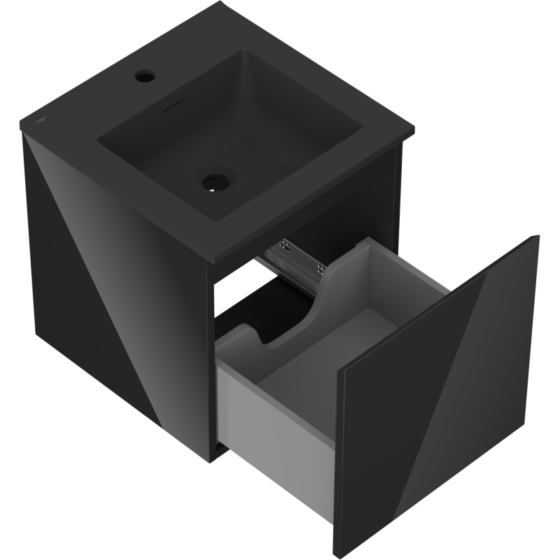Mexen Orio koupelnová skříňka 45 cm s umyvadlem Otis, 1 zásuvka, černý lesk/černý mat - 91A10-04547-1-BF70-W18M71