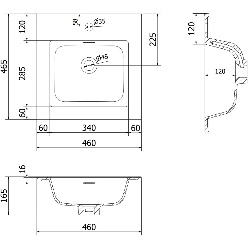 Mexen Orio koupelnová skříňka 45 cm s umyvadlem Otis, 1 zásuvka, grafit mat/bílá mat - 91A10-04547-1-BF66-W18M01