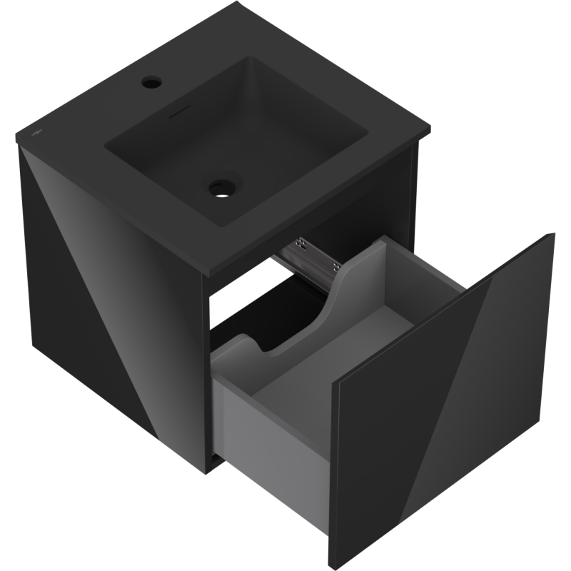 Mexen Orio koupelnová skříňka 50 cm s umyvadlem Otis, 1 zásuvka, černý lesk/černý mat - 91A10-05047-1-BF70-W18M71