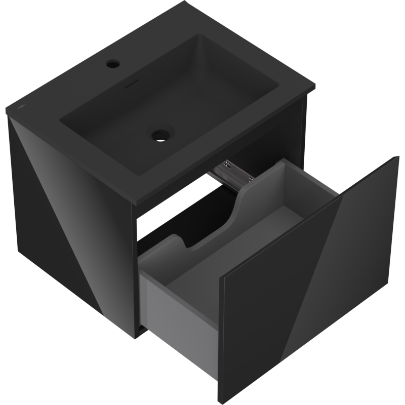 Mexen Orio koupelnová skříňka 60 cm s umyvadlem Otis, 1 zásuvka, černý lesk/černý mat - 91A10-06047-1-BF70-W18M71