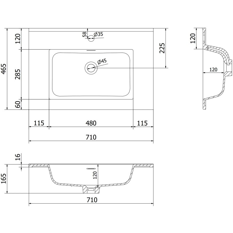 Mexen Orio koupelnová skříňka 70 cm s umyvadlem Otis, 1 zásuvka, bílá matná - 91A10-07047-1-BF01-W18M01