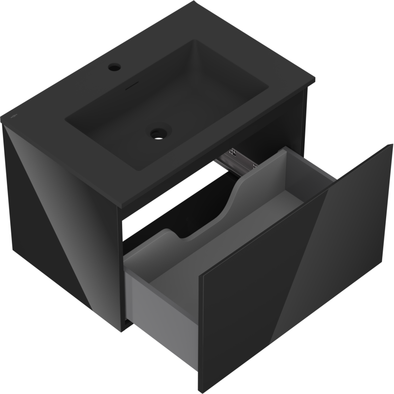 Mexen Orio skříňka do koupelny 70 cm s umyvadlem Otis, 1 zásuvka, černý lesk/černý mat - 91A10-07047-1-BF70-W18M71