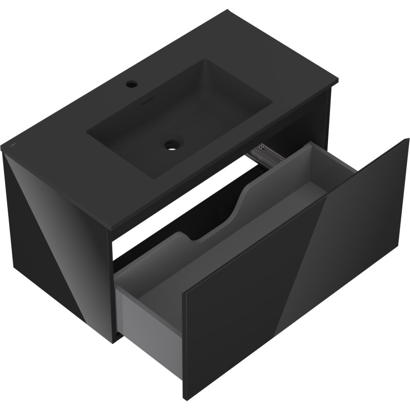 Mexen Orio koupelnová skříňka 90 cm s umyvadlem Otis, 1 zásuvka, černý lesk/černý mat - 91A10-09047-1-BF70-W18M71