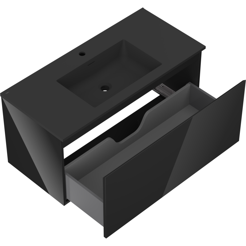 Mexen Orio koupelnová skříňka 100 cm s umyvadlem Otis, 1 zásuvka, černý lesk/černý mat - 91A10-10047-1-BF70-W18M71