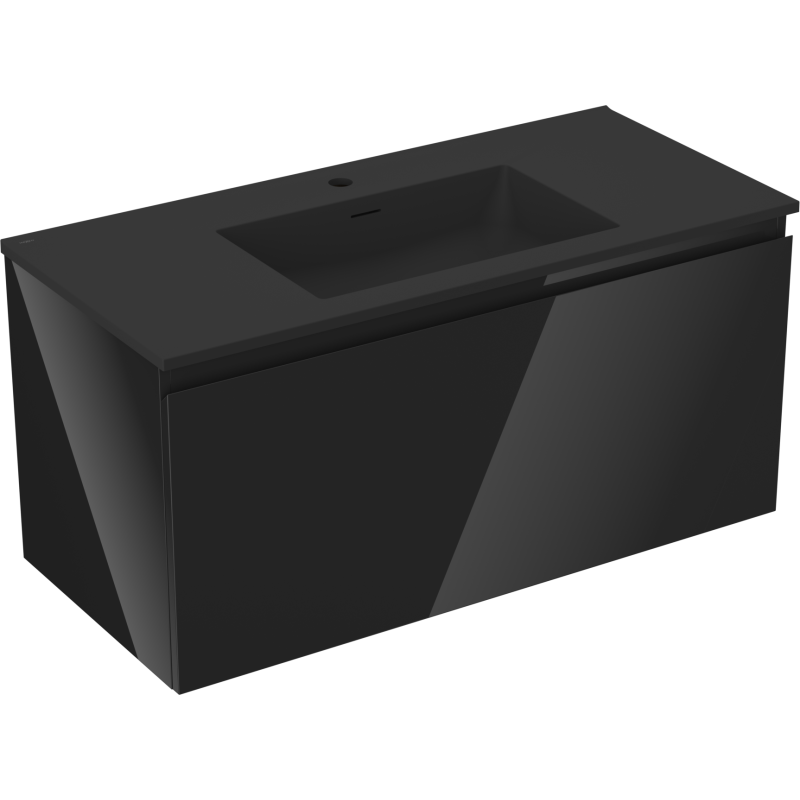 Mexen Orio koupelnová skříňka 100 cm s umyvadlem Otis, 1 zásuvka, černý lesk/černý mat - 91A10-10047-1-BF70-W18M71
