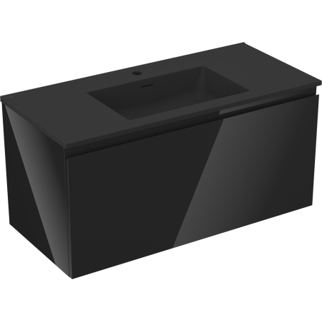 Mexen Orio koupelnová skříňka 100 cm s umyvadlem Otis, 1 zásuvka, černý lesk/černý mat - 91A10-10047-1-BF70-W18M71