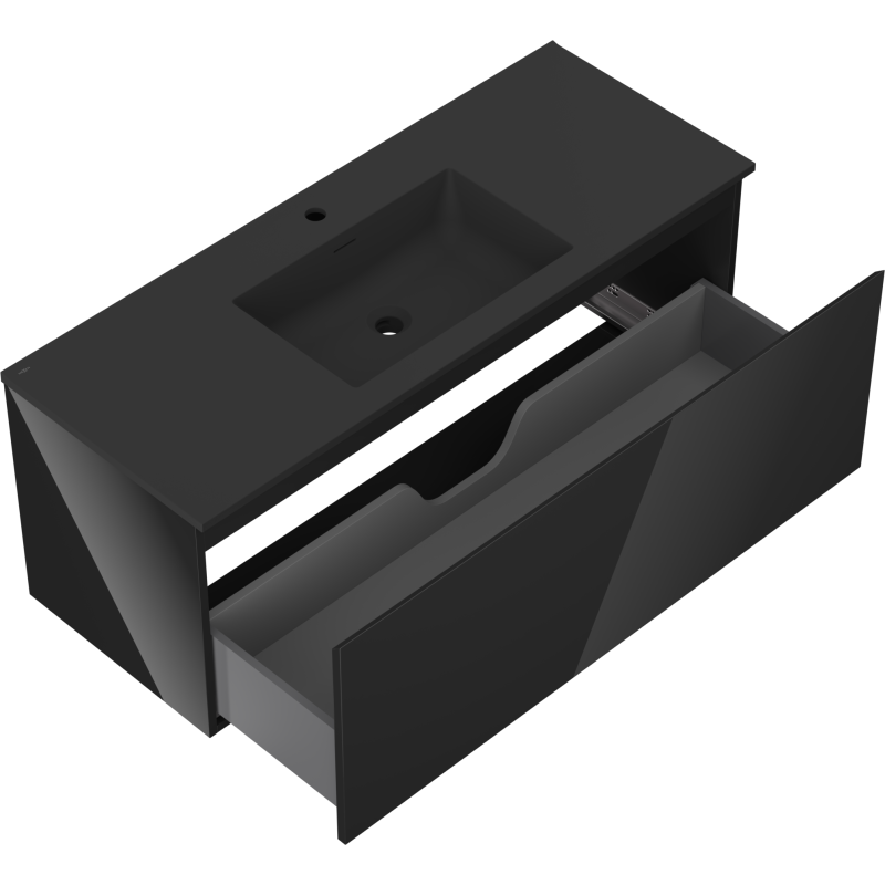 Mexen Orio koupelnová skříňka 120 cm s umyvadlem Otis, 1 zásuvka, černý lesk/černý mat - 91A10-12047-1-BF70-W18M71