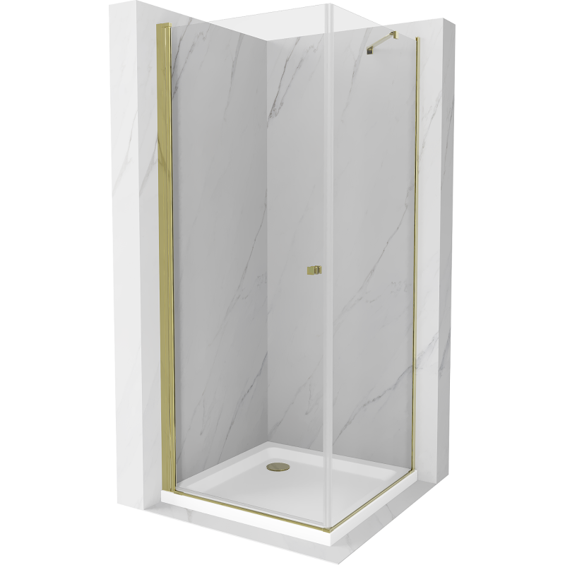 Mexen Pretoria sprchový kout otevírací 90 x 90 cm, transparentní, zlatý + vanička Flat - 852-090-090-50-00-4010