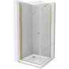 Mexen Pretoria sprchový kout otevírací 90 x 90 cm, transparentní, zlatý + vanička Flat - 852-090-090-50-00-4010
