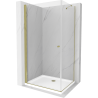 Mexen Pretoria sprchový kout s otočnými dveřmi 90 x 100 cm, Průhledné, Zlatá + sprchová vanička Flat - 852-090-100-50-00-4010