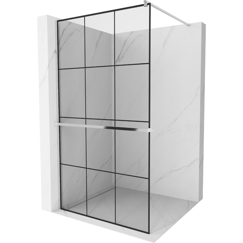 Mexen Kioto+ sprchová stěna s policí Walk-in 110 x 200 cm, černá mřížka, chrom - 800-110-121-01-77