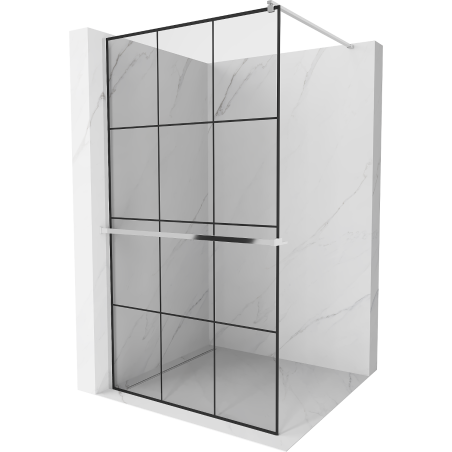 Mexen Kioto+ sprchová stěna s policí Walk-in 110 x 200 cm, černá mřížka, chrom - 800-110-121-01-77