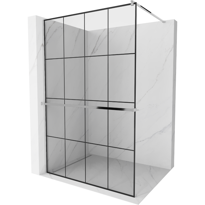 Mexen Kioto+ sprchová stěna s poličkou Walk-in 130 x 200 cm, černá mřížka, chrom - 800-130-121-01-77