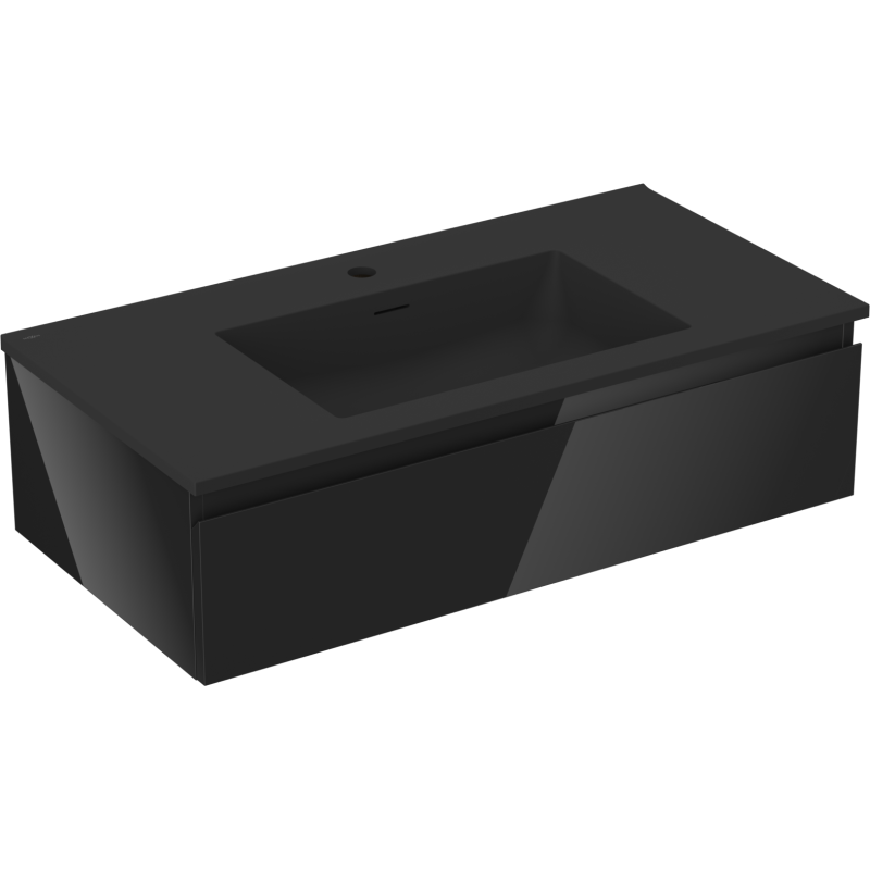 Mexen Orio koupelnová skříňka 90 cm s umyvadlem Otis, 1 zásuvka, černý lesk/černý mat - 91A10-09023-1-BF70-W18M71