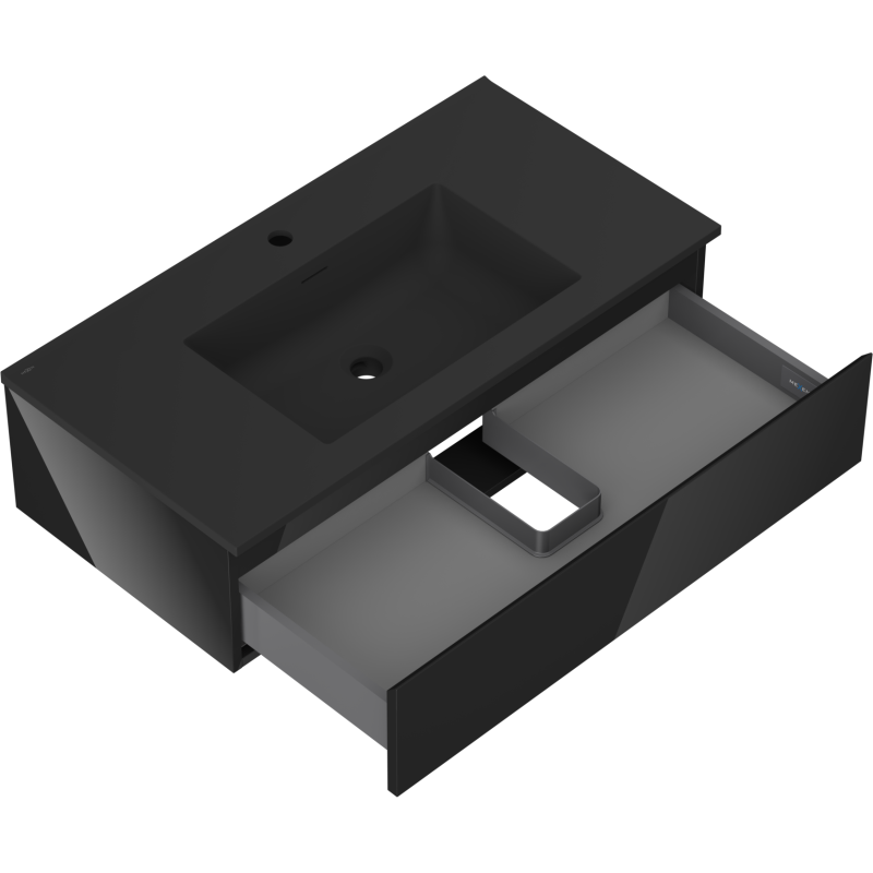 Mexen Orio koupelnová skříňka 90 cm s umyvadlem Otis, 1 zásuvka, černý lesk/černý mat - 91A10-09023-1-BF70-W18M71