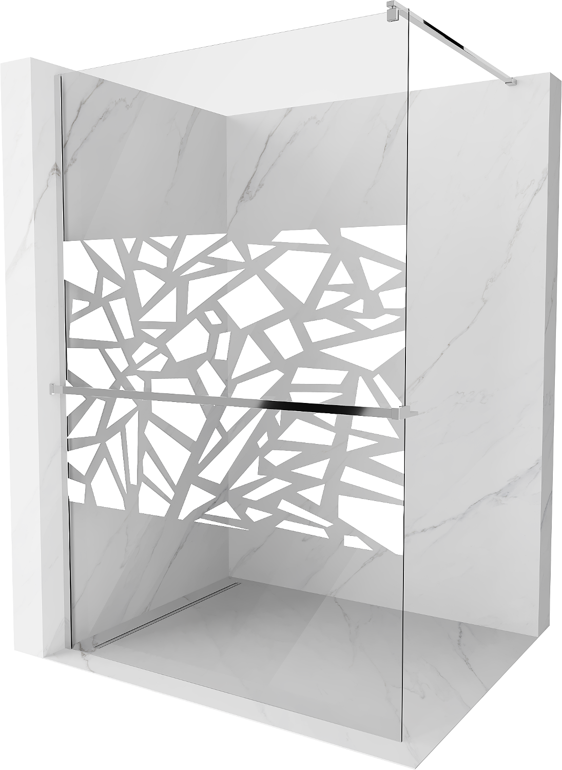 Mexen Kioto+ sprchová zástěna s poličkou a kolejnicí 110 x 200 cm, Průhledné/Bílý vzor 8 mm, Chromovaná - 800-110-121-01-85