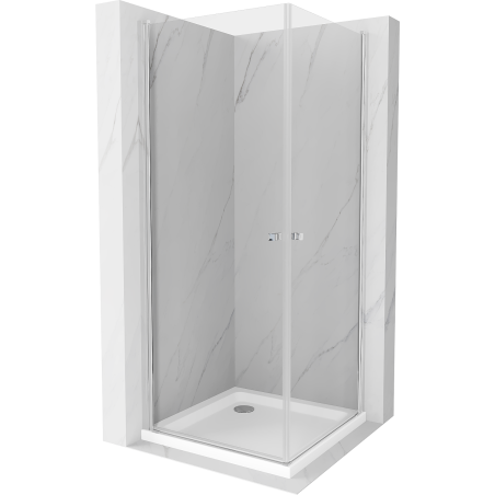 Mexen Pretoria Duo sprchový kout s výklopnými dveřmi 90 x 90 cm, transparentní, chrom + sprchová vanička Flat