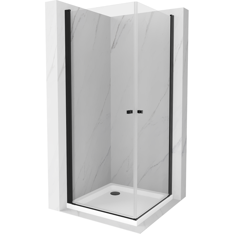 Mexen Pretoria Duo sprchový kout otočný 70 x 70 cm, transparentní, černý + sprchová vanička Flat - 852-070-070-70-02-4010B