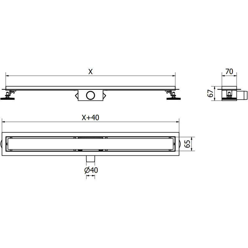 Mexen Flat těleso pro lineární odtok 70 cm, gun gray kartáčovaný - 1E15070