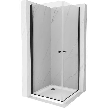 Mexen Pretoria Duo sprchový kout sklopný 80 x 80 cm, transparentní, černý + vanička Flat - 852-080-080-70-02-4010B