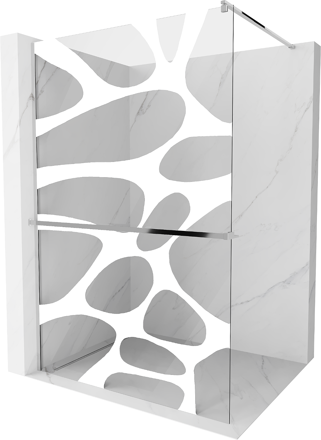 Mexen Kioto+ sprchová zástěna s poličkou a kolejnicí 140 x 200 cm, Bílý vzor 8 mm, Chromovaná - 800-140-121-01-97