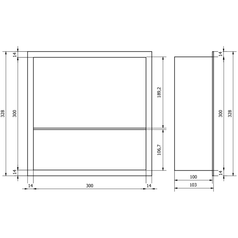 Mexen X-Wall-R vložná polička s límcem a policí 30 x 30 cm, kartáčovaná zbraňová šedá - 19E0303010S