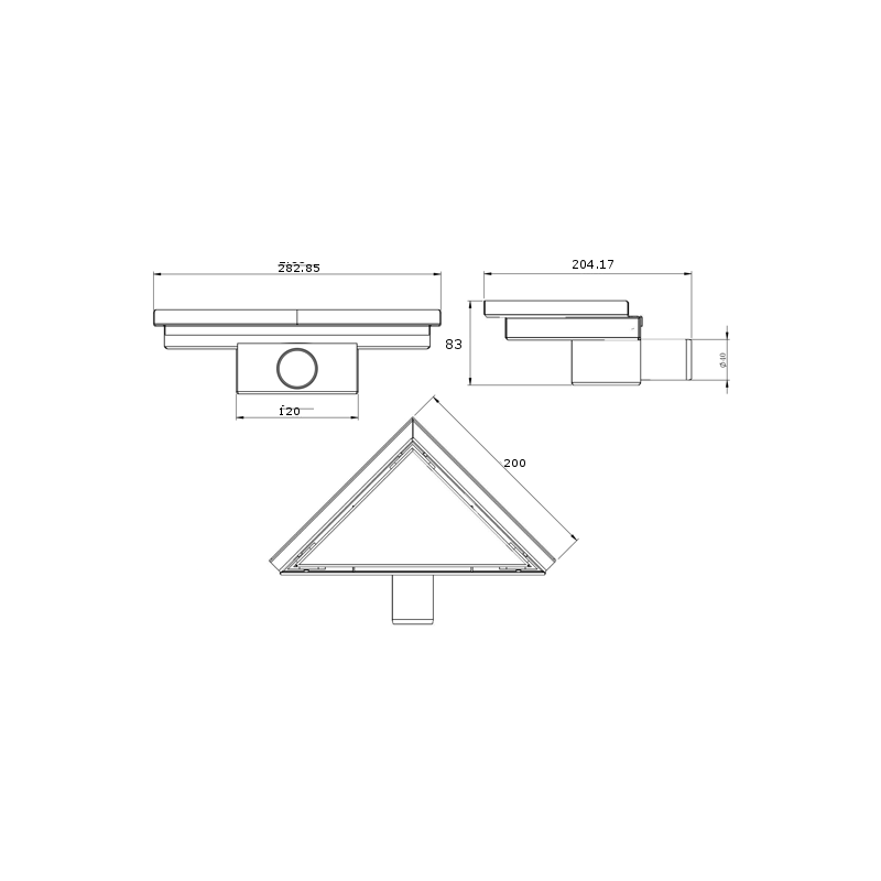 Mexen Flat-T M13 trojúhelníkový podlahový vpust 20 x 20 cm, kartáčovaná tmavě šedá - 1E10320