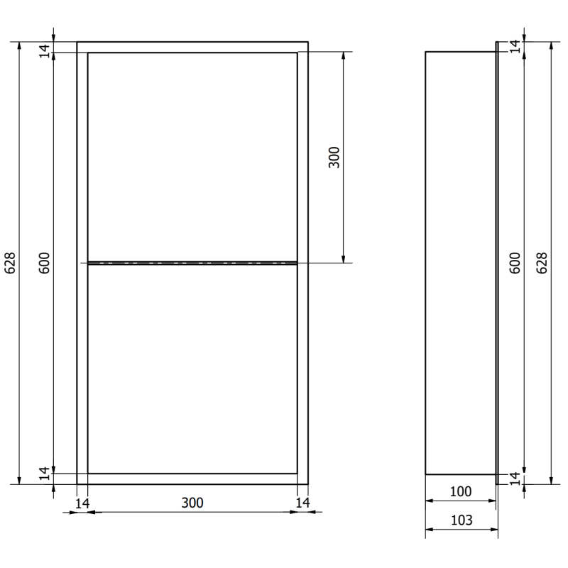 Mexen X-Wall-R nástěnná polička s límcem a policí 60 x 30 cm, kartáčovaná měď - 19C0603010S
