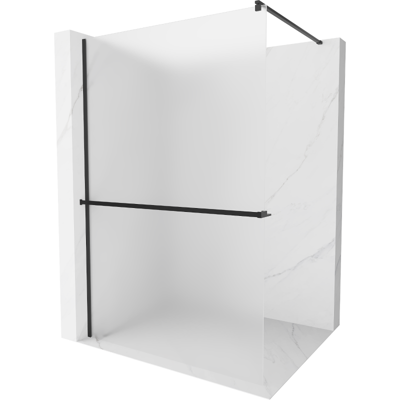 Mexen Kioto+ sprchová stěna s poličkou Walk-in 100 x 200 cm, matné sklo, černá - 800-100-121-70-30