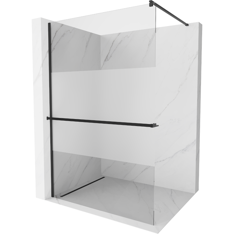 Mexen Kioto+ sprchová stěna s policí Walk-in 90 x 200 cm, transparentní/matná, černá - 800-090-121-70-35