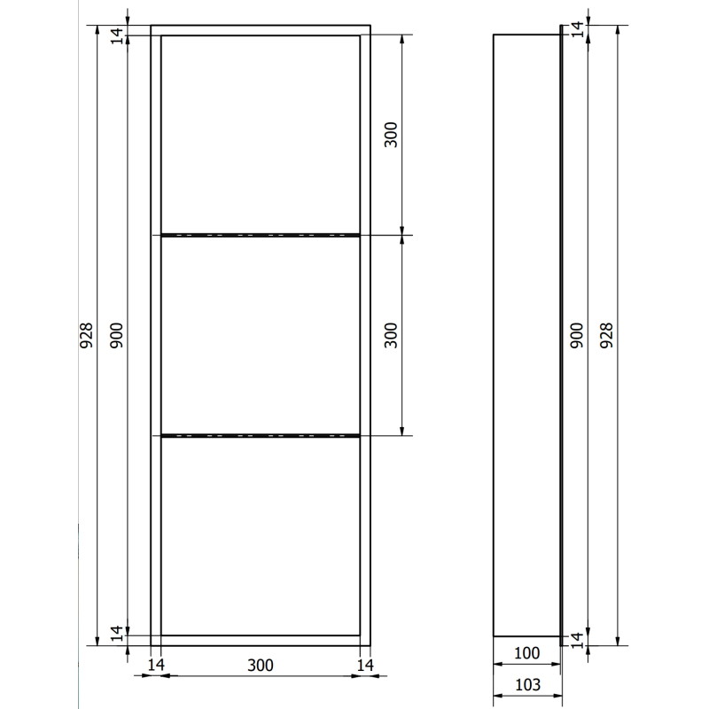 Mexen X-Wall-R vestavěná police s límcem a policí 90 x 30 cm, kartáčovaná šedá pistole - 19E0903010S