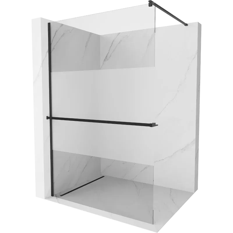 Mexen Kioto+ sprchová stěna s poličkou Walk-in 110 x 200 cm, průhledná/matná, černá - 800-110-121-70-35