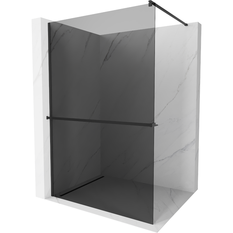 Mexen Kioto+ sprchová stěna s poličkou Walk-in 120 x 200 cm, grafit, černá - 800-120-121-70-40