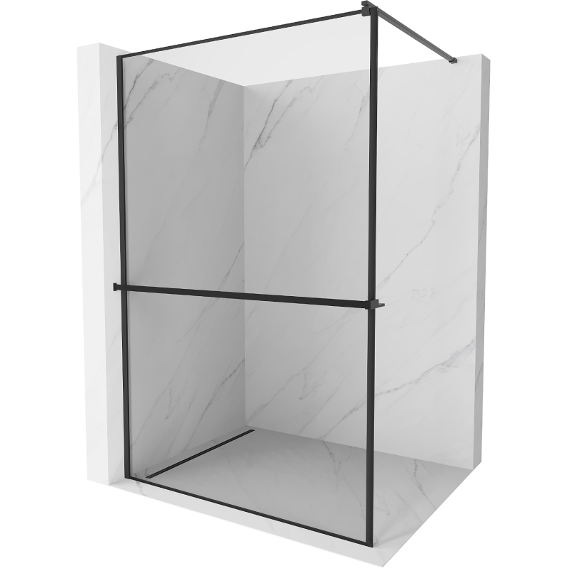 Mexen Kioto+ sprchová stěna s policí Walk-in 110 x 200 cm, černý rámeček, černá - 800-110-121-70-70