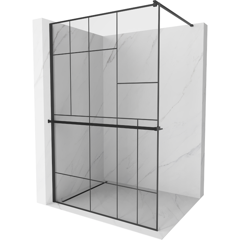 Mexen Kioto+ sprchová stěna s policí Walk-in 120 x 200 cm, černý vzor, černá - 800-120-121-70-78