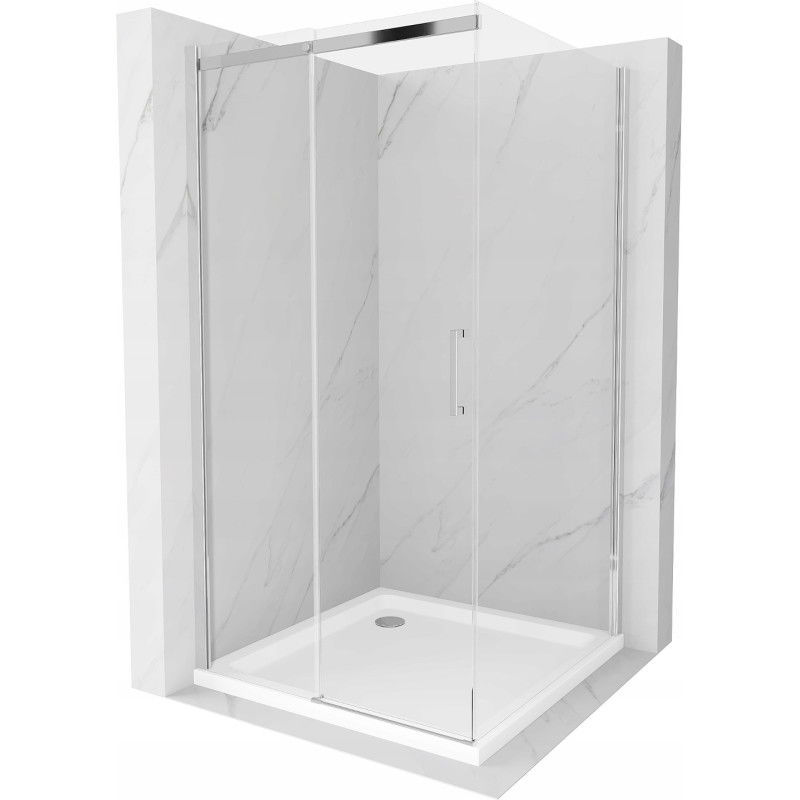 Mexen Omega posuvná sprchová kabina 100 x 100 cm, transparentní, chrom + sprchová vanička Flat - 825-100-100-01-00-4010