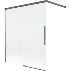 Mexen Rox vanová zástěna dvoudílná posuvná 140 x 150 cm, transparentní, kartáčovaná gun gray - 8C9-140-003-66-00