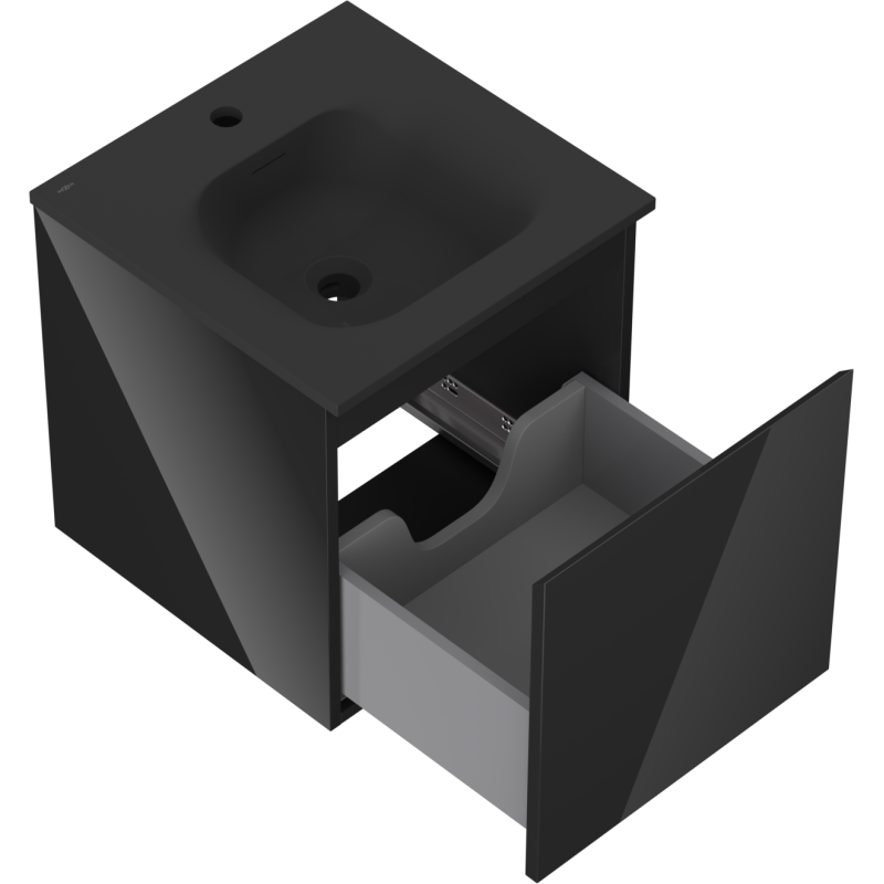 Mexen Orio koupelnová skříňka 45 cm s umyvadlem Vela, 1 zásuvka, černý lesk/černý mat - 91A10-04547-1-BF70-W23M71