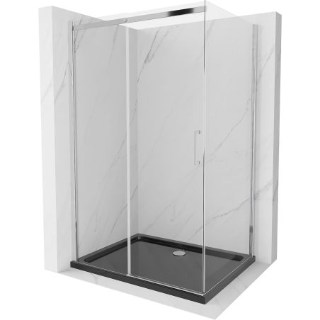 Mexen Omega posuvná sprchová kabina 100 x 80 cm, transparentní, chrom + vanička Flat, černá - 825-100-080-01-00-4070