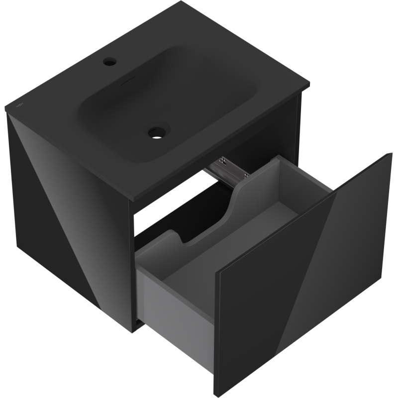 Mexen Orio koupelnová skříňka 60 cm s umyvadlem Vela, 1 šuplík, černý lesk/černý mat - 91A10-06047-1-BF70-W23M71