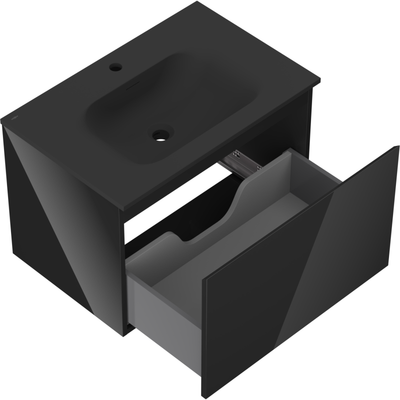 Mexen Orio koupelnová skříňka 70 cm s umyvadlem Vela, 1 zásuvka, černý lesk/černý mat - 91A10-07047-1-BF70-W23M71