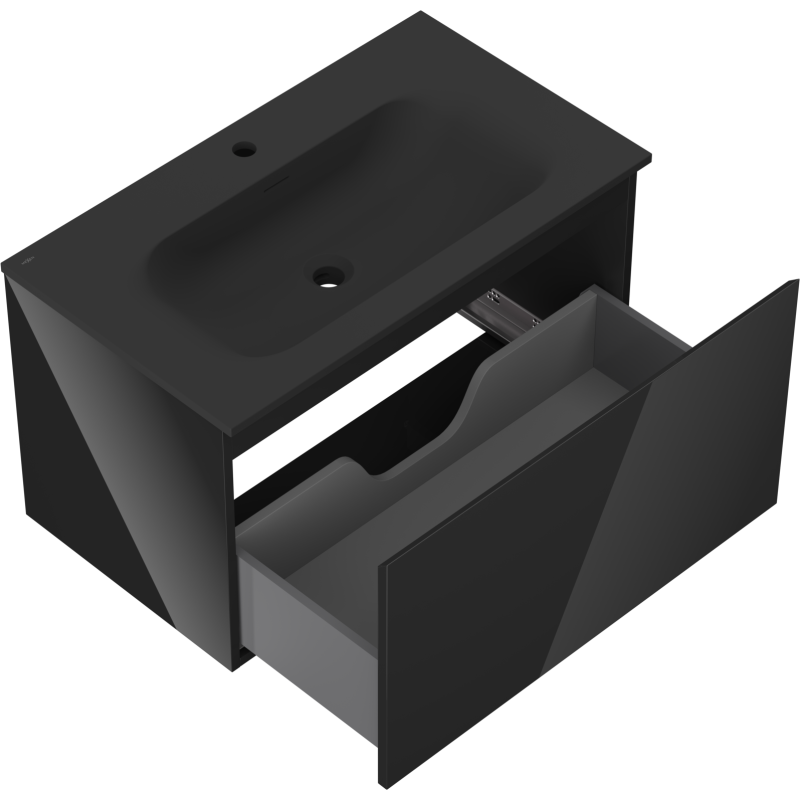 Mexen Orio koupelnová skříňka 80 cm s umyvadlem Vela, 1 zásuvka, černý lesk/černý mat - 91A10-08047-1-BF70-W23M71