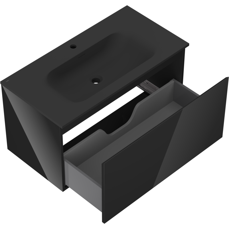 Mexen Orio koupelnová skříňka 90 cm s umyvadlem Vela, 1 zásuvka, černý lesk/černý mat - 91A10-09047-1-BF70-W23M71