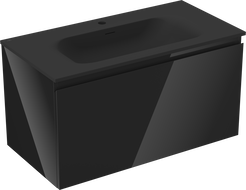 Mexen Orio koupelnová skříňka 90 cm s umyvadlem Vela, 1 zásuvka, černý lesk/černý mat - 91A10-09047-1-BF70-W23M71